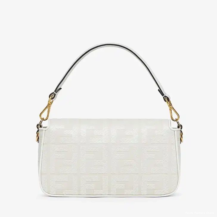 Cheap In Canvas Baguette Motif White with Fendi Medium FF Laser Cut Bag Strap 0506